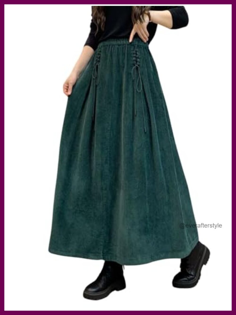 Corduroy Maxi Skirt High Waist Drawstring A-Line with Pockets